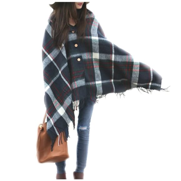 Neutral-Tone Blanket Scarf Ruana Wrap w/ Buttons – Oversized Shawl/Wrap – NWT - Picture 3 of 4